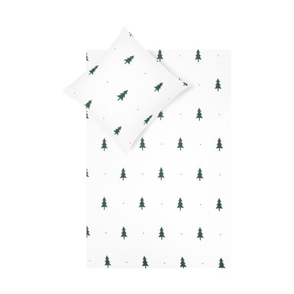 Biele flanelové obliečky na jednolôžko Fovere X-mas Tree, 155 x 220 cm