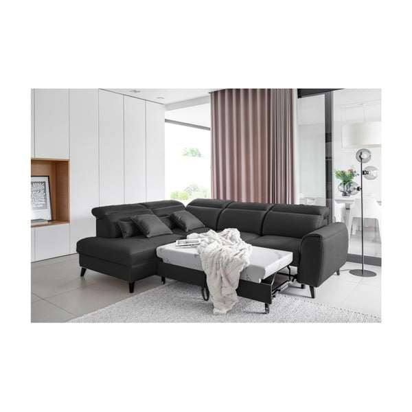 Tmavosivá zamatová rozkladacia/s úložným priestorom rohová pohovka (ľavý roh/do L) Noble – ELTAP-image-4