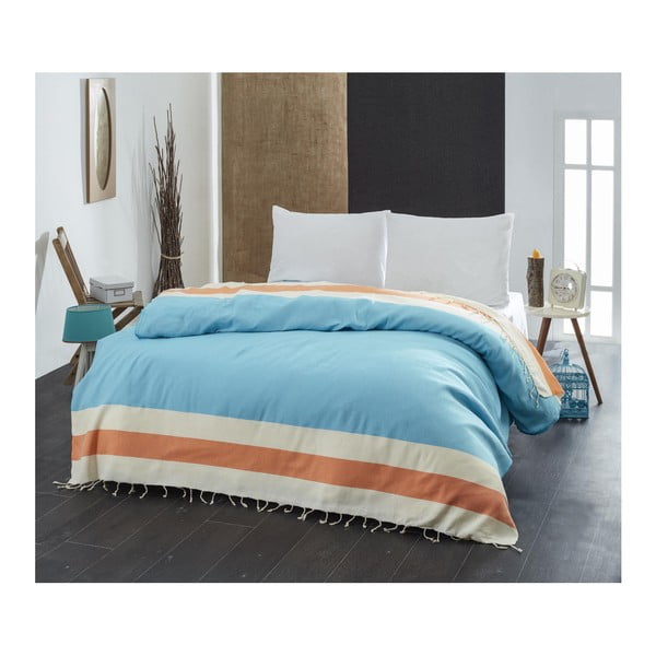 Tyrkysovo-oranžová ľahká prikrývka cez posteľ Buldan TO, 200 x 235 cm