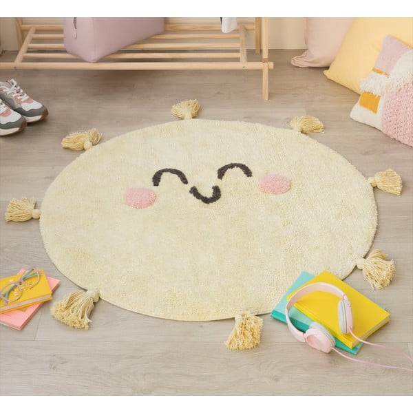 Žltý prateľný ručne tkaný bavlnený detský koberec ø100 cm You're My Sunshine – Lorena Canals-image-4