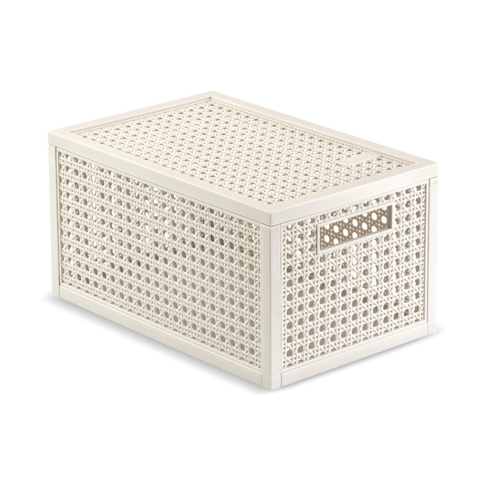 E-shop Krémovobiely úložný box s vekom z recyklovaného plastu 19x30x15 cm Kaya – Curver