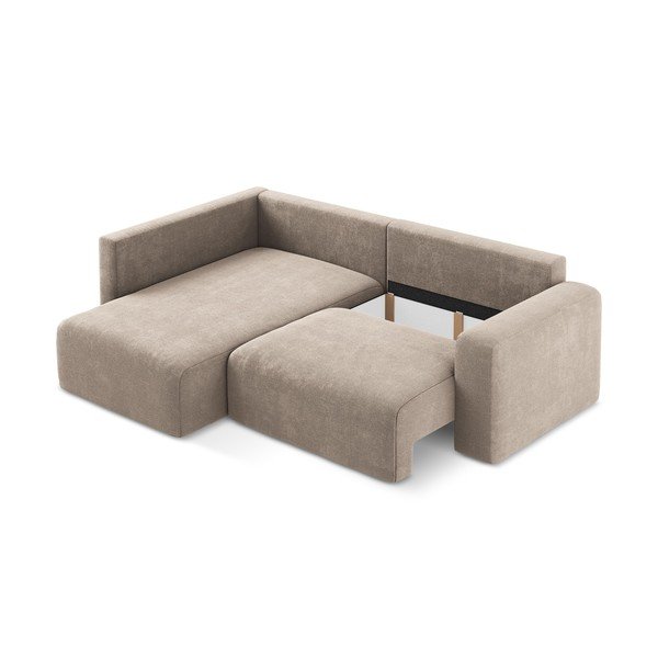 Béžová ženilková rozkladacia/s úložným priestorom rohová pohovka (ľavý roh/do L) Kona – Makamii-image-4