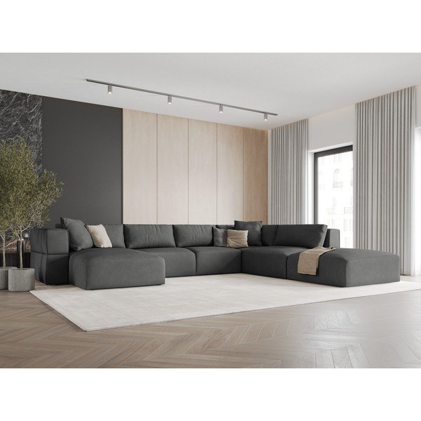 Tmavosivá rohová pohovka do "U", pravý roh Esther - Milo Casa-image-1