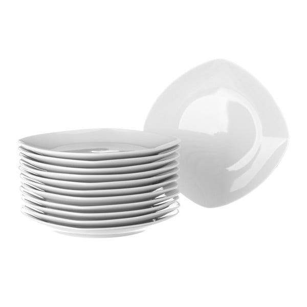 Sada 12 bielych porcelánových tanierov Unimasa Cubic, priemer 26,8 cm