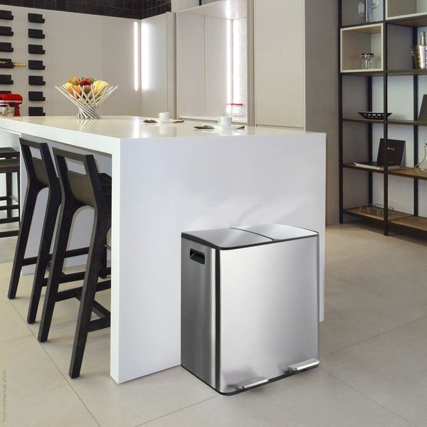 Oceľový odpadkový kôš 2x20 l na triedený odpad/nášľapný v matne striebornej farbe Aliya – Spirella-image-1