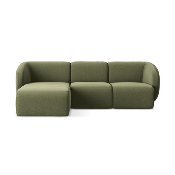 Zelená zamatová rohová pohovka (ľavý roh/s leňoškou) Lani – Makamii