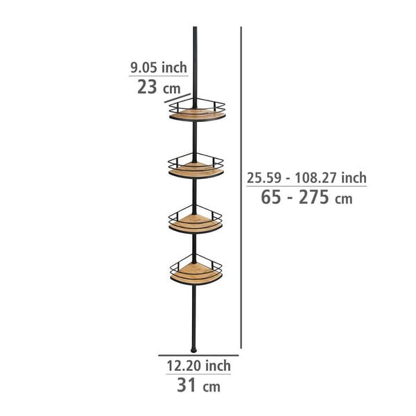 Matne čierna/v prírodnej farbe rohová teleskopická bambusová kúpeľňová polička Dolcedo – Wenko-image-4