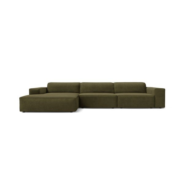 Khaki zamatová modulárna rohová pohovka (ľavý roh/s leňoškou) Jodie – Micadoni -image-2
