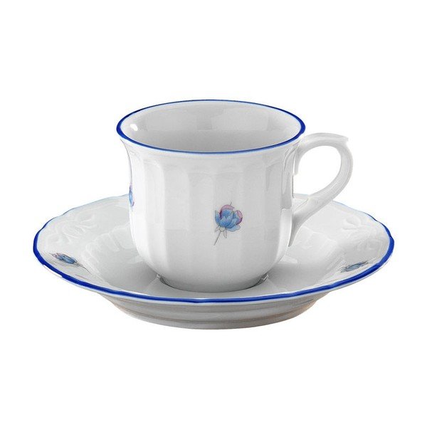 Sada 6 porcelánových hrnčekov s tanierikom Waves Lina, 80 ml