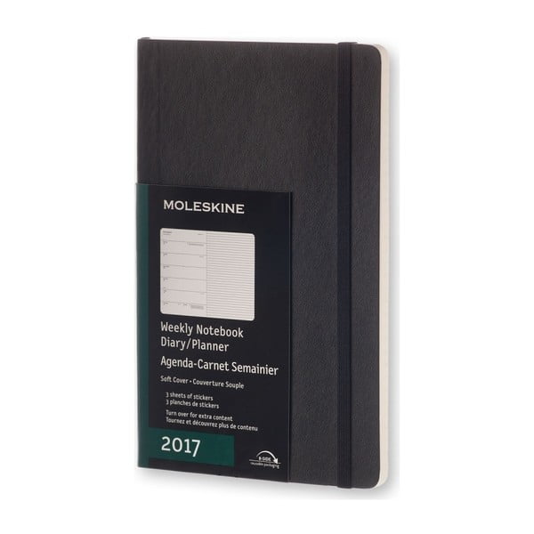 Veľký čierny diár Moleskine Weekly Notebook Soft, 12 mesiacov