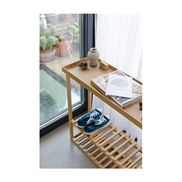Polica na topánky/úložný stolík s prírodnou doskou z dubového dreva Wireworks Hello Storage-image-3