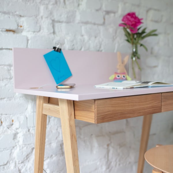 Sivý písací stôl s podnožím z jaseňového dreva Ragaba Luka, dĺžka 85 cm-image-2