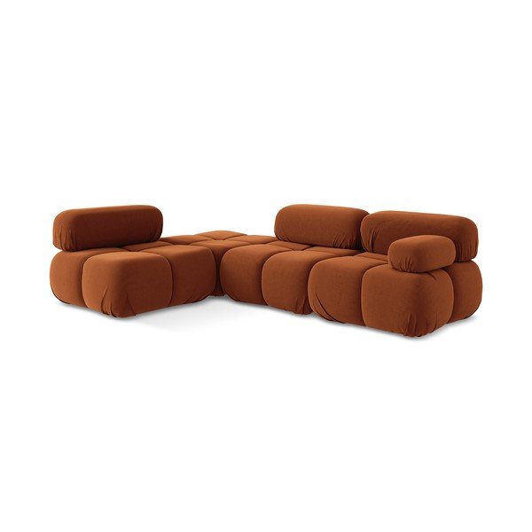 Oranžová zamatová modulárna rohová pohovka (ľavý roh) Lokua – Makamii-image-3