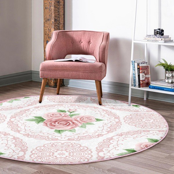 Svetloružový prateľný okrúhly koberec vhodný pre robotické vysávače ø 120 cm Comfort – Mila Home-image-4