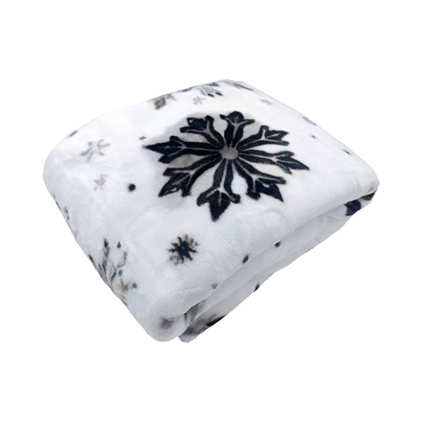 Biela mikroplyšová deka s vianočným motívom 150x200 cm Nord Flake – My House-image-1