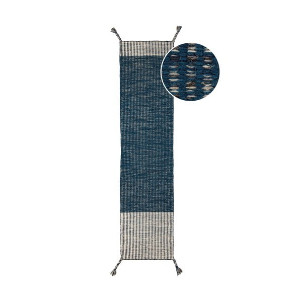 Modrý vlnený behúň Flair Rugs Anu, 60 x 200 cm