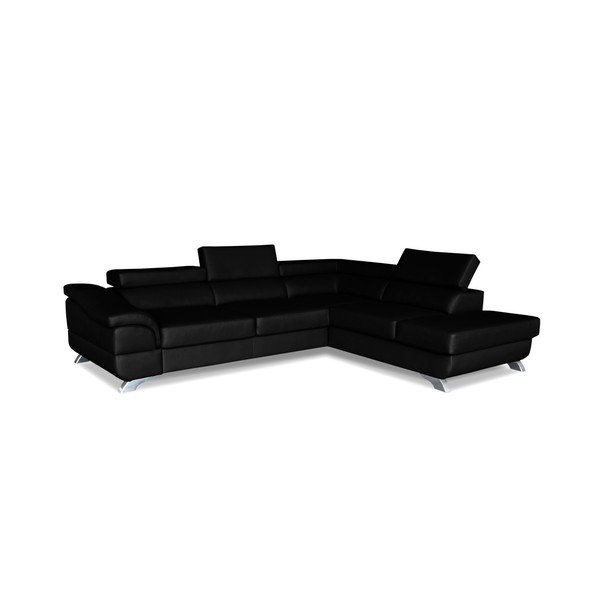 Čierna kožená rohová rozkladacia pohovka Windsor & Co. Sofas Omnikron, pravý roh-image-1