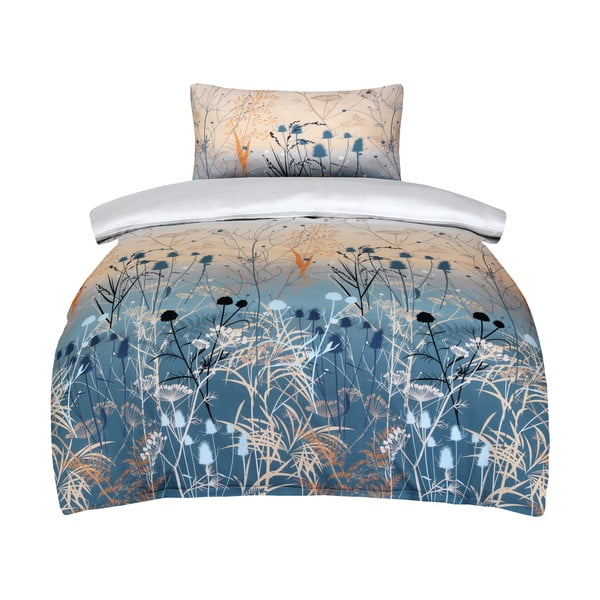 Modro-béžové obliečky na jednolôžko z bavlneného saténu 140x200 cm Herbal – My House