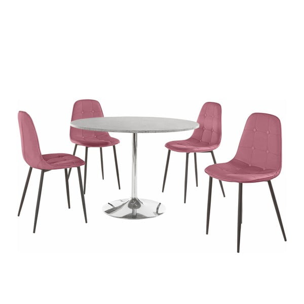 Sada okrúhleho jedálenského stola a 4 ružových stoličiek Støraa Terri Concrete