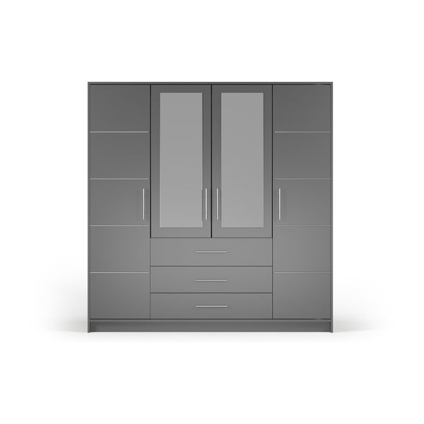 Sivá šatníková skriňa so zrkadlom 196x200 cm Derry - Cosmopolitan Design