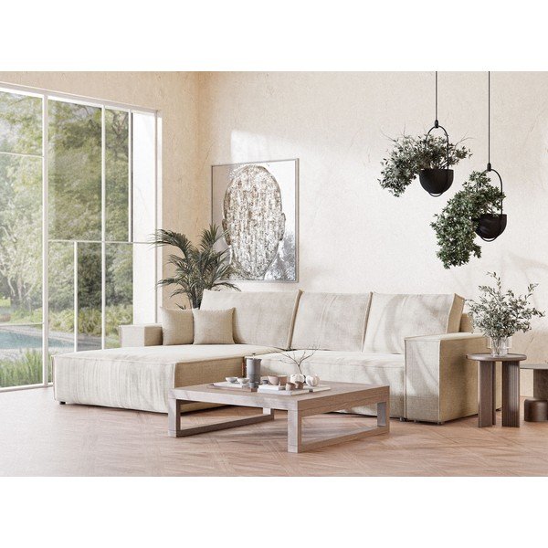 Krémová ženilková rozkladacia/s úložným priestorom rohová pohovka (ľavý roh/s leňoškou) Maze – Maison de Rêve-image-1