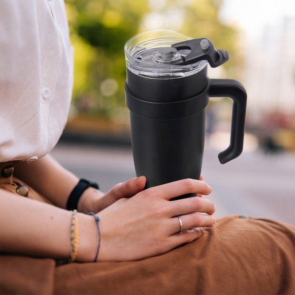 Čierny termo hrnček so slamkou 1,2 l Termo – Orion-image-1