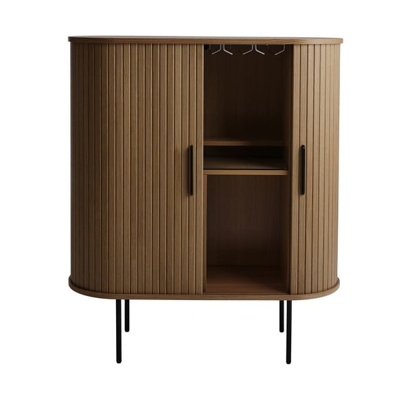 Hnedá vinotéka v dekore duba s posuvnými dverami 100x118x40 cm Nola – Unique Furniture-image-2