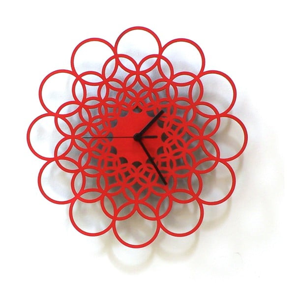 Drevené hodiny Rings červené, 29 cm