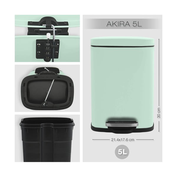 Nášľapný oceľový odpadkový kôš v mentolovej farbe 5 l Akira – Spirella-image-4