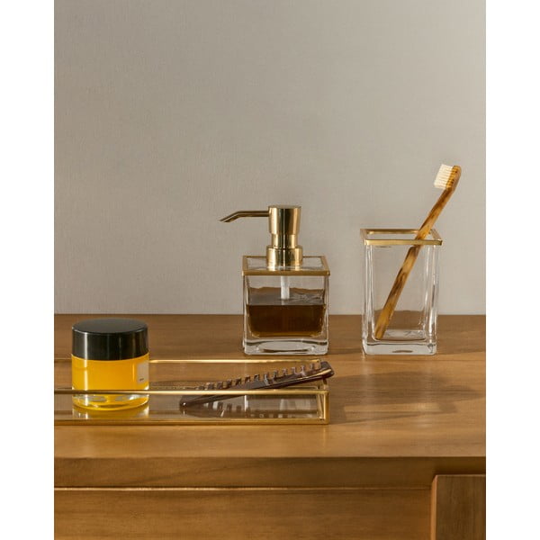 Sklenený téglik na zubné kefky v zlatej farbe Soanet – Kave Home-image-1