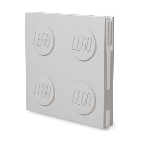 Svetlosivý štvorcový zápisník s gélovým perom LEGO®, 15,9 x 15,9 cm