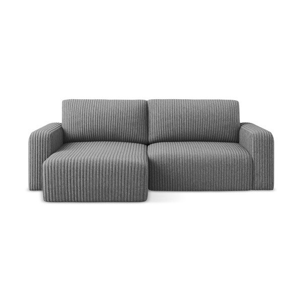 Sivá menčestrová rozkladacia/s úložným priestorom rohová pohovka (ľavý roh/s leňoškou) Kona – Makamii