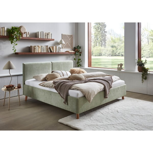 Svetlozelená čalúnená dvojlôžková posteľ s roštom 180x200 cm Piano – Meise Möbel-image-1