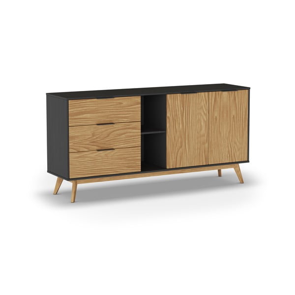 Čierna/prírodná nízka komoda z borovicového dreva 165x80 cm Lavis – Marckeric-image-3