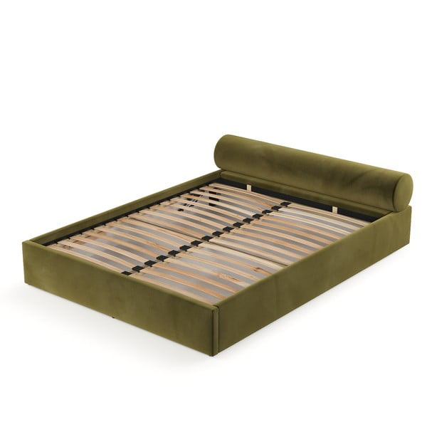 Tmavozelená čalúnená dvojlôžková posteľ s úložným priestorom s roštom 180x200 cm Solvo – Maison de Rêve-image-2