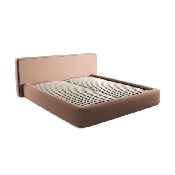 Svetloružová čalúnená dvojlôžková posteľ s úložným priestorom s roštom 180x200 cm Kiana – Makamii