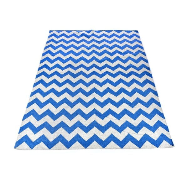Vlnený koberec Geometry Zic Zac Sea Blue & White, 200x300 cm