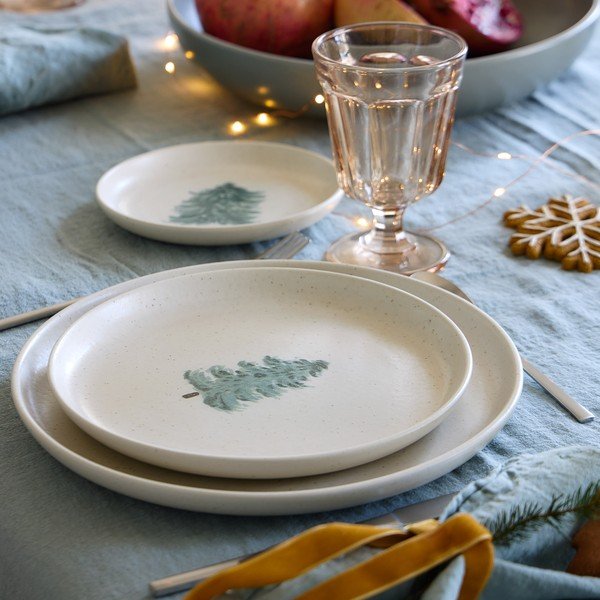 Krémovobiele dezertné kameninové taniere v súprave 4 ks s vianočným motívom ø 22 cm Pacifica Christmas Tree – Casafina-image-1