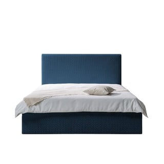 Tmavomodrá čalúnená dvojlôžková posteľ s úložným priestorom s roštom 160x200 cm Adele - Bobochic Paris