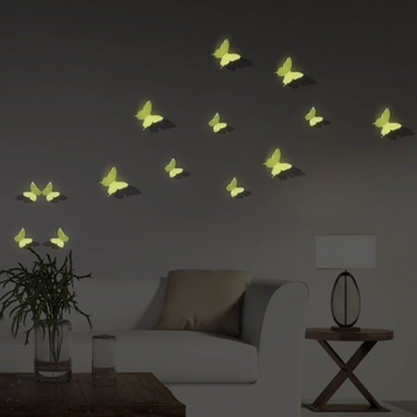 Sada 12 v tme svietiacich 3D samolepiek Ambiance Butterflies