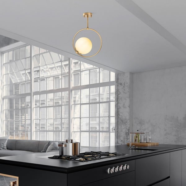 Biele/v mosadznej farbe stropné svietidlo so skleneným tienidlom 39x26 cm Dolunay – Opviq lights-image-3