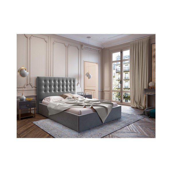 Sivé čelo postele so zamatovým poťahom Windsor & Co Sofas Athena, 140 × 120 cm-image-3