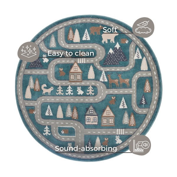 Detský koberec v petrolejovomodrej farbe ø 140 cm Streets – Hanse Home-image-4