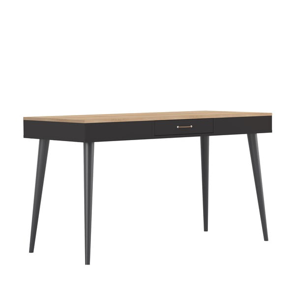 Čierny pracovný stôl s doskou v dekore duba 134x59 cm - TemaHome -image-4