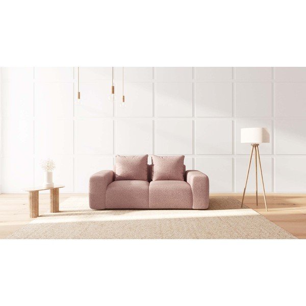 Svetloružová pohovka z textílie bouclé 212 cm Feiro – MESONICA-image-3