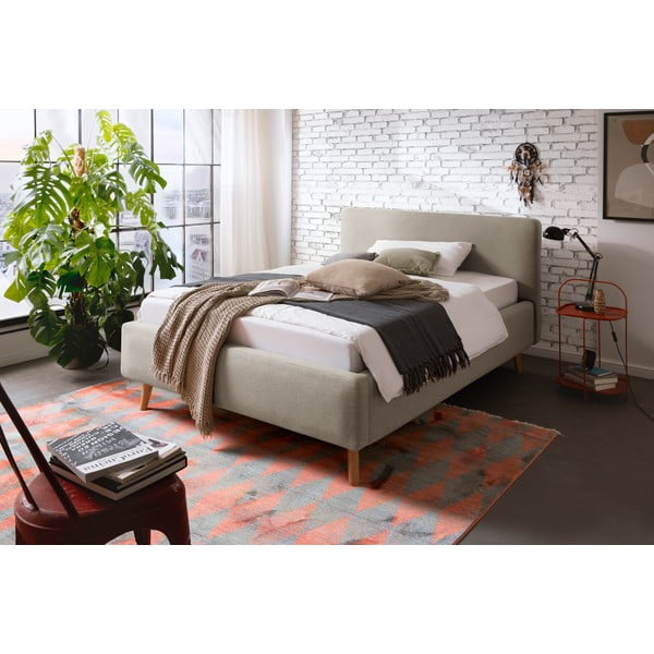 Taupe čalúnená dvojlôžková posteľ s úložným priestorom s roštom 140x200 cm Mattis – Meise Möbel-image-1