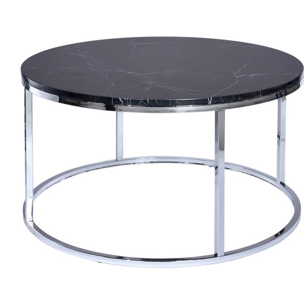Čierny mramorový konferenčný stolík s chrómovanou podnožou RGE Accent, ⌀ 85 cm