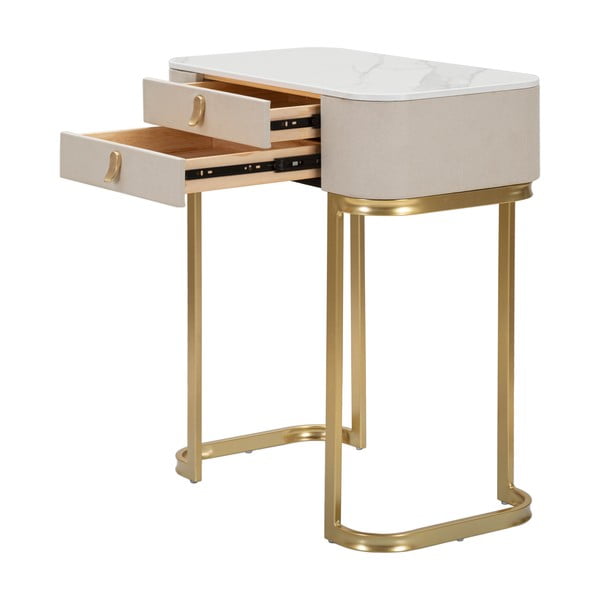 Béžový/v zlatej farbe konzolový stolík s doskou v dekore mramoru 40x70 cm Beauty – Mauro Ferretti-image-3