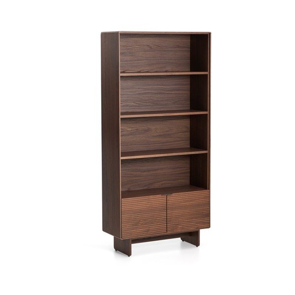 Regál v dekore orecha v tmavo prírodnej farbe 90x190x35 cm Norlen – Kave Home