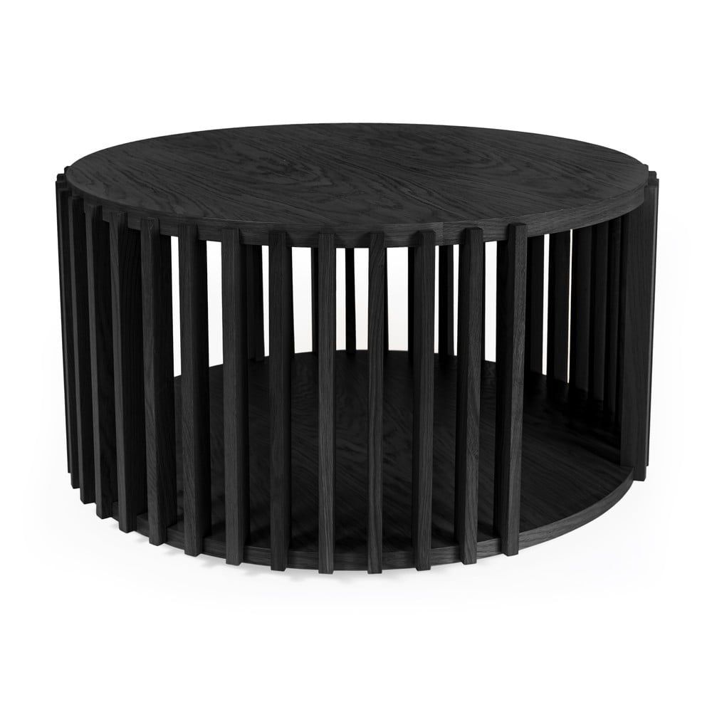 Čierny konferenčný stolík z dubového dreva Woodman Drum, ø 83 cm